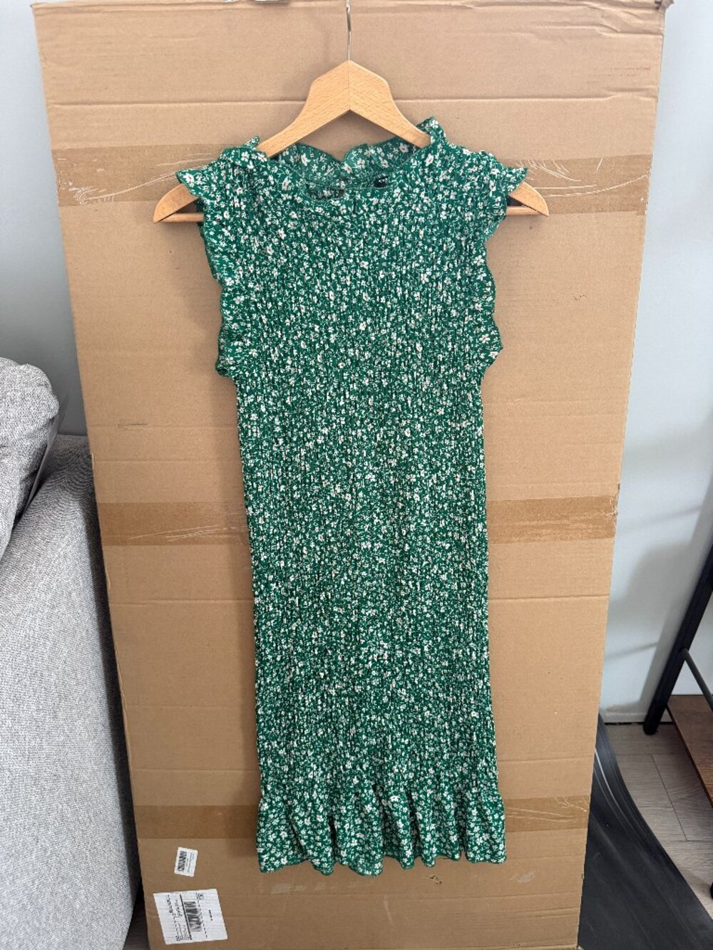 SHEIN Green Floral Smocked Midi Dress Size L